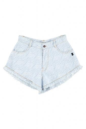 Sisters Department,Shorts w/ fringes | Light blue denim w/ zebra print