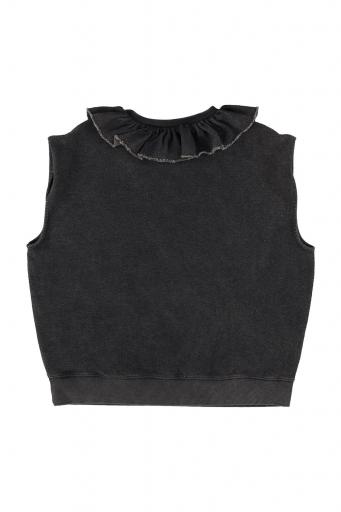 Sisters Department,Sleeveless sweatshirt w/ collar | Washed black w/ "1980" print [1]