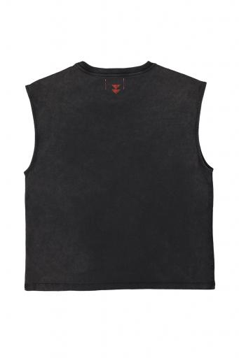 Sisters Department ,"Sleeveless t-shirt w/ round neck | Washed black w/ ""sisters dept"" print" [1]