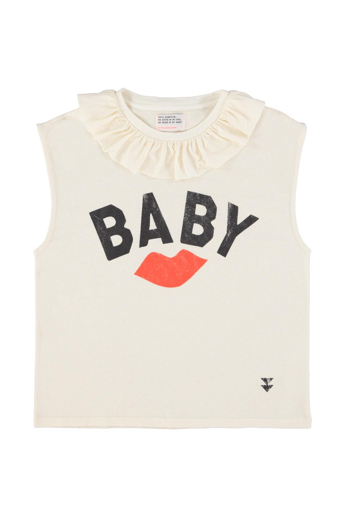Sisters Department,Sleeveless t-shirt w/ collar | Ecru w/ red lip print