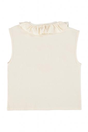 Sisters Department,Sleeveless t-shirt w/ collar | Ecru w/ red lip print [1]