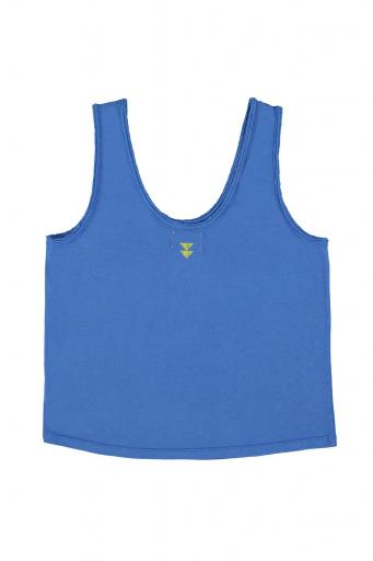 Sisters Department,"Sleeveless top w/ v-neck | Blue w/ ""sisters dept."" print " [1]