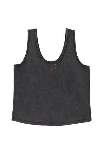 Sisters Department,Sleeveless top w/ v-neck | Washed black w/ red lip print  [1]