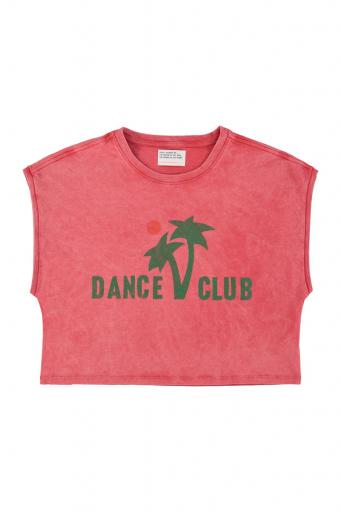 Sisters Department,"Sleeveless t-shirt/top w/ round neck | Coral w/ ""dance club"" print"