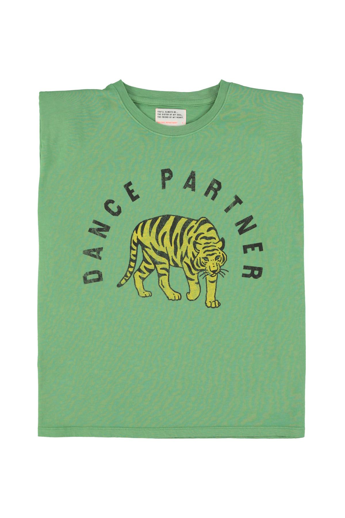 Sisters Department,Sleeveless t-shirt w/ shoulder pads | Green w/ leopard print