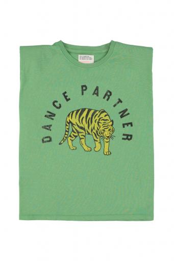 Sisters Department,Sleeveless t-shirt w/ shoulder pads | Green w/ leopard print