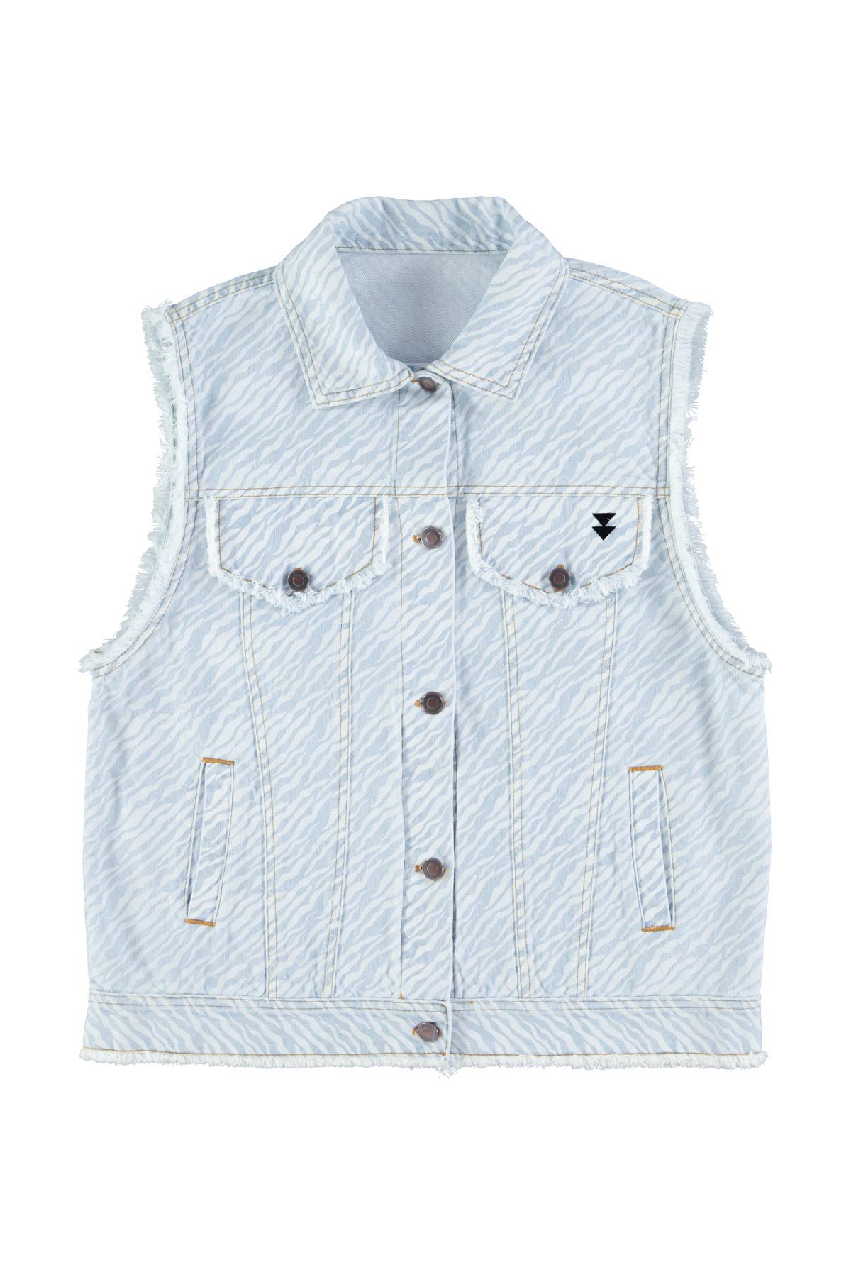 Sisters Department,Waistcoat | Light blue denim w/ zebra print