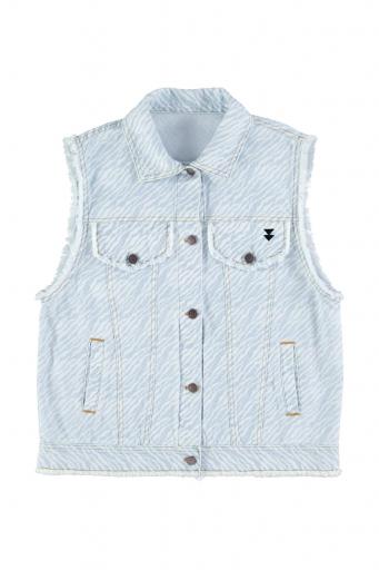Sisters Department,Waistcoat | Light blue denim w/ zebra print