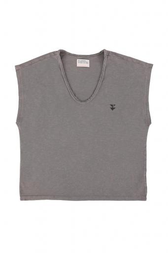Sisters Department," Sleeveless t-shirt w/ deep round neck | Grey w/  ""choreographer"" print" [1]