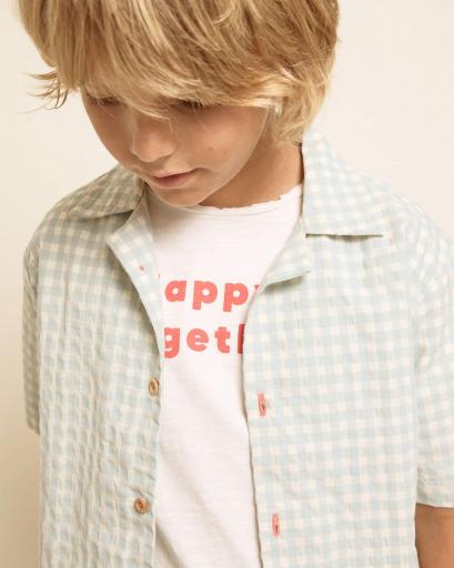 Búho Barcelona,Camisa niño cuadrito agua