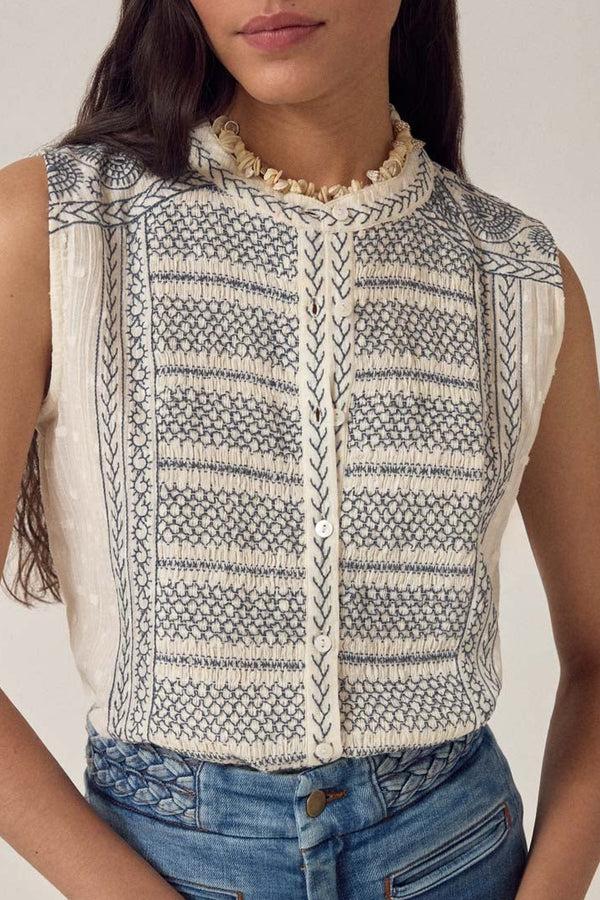 Maison Hotel,SLEEVELESS BLOUSE INDIGO POET IRINA