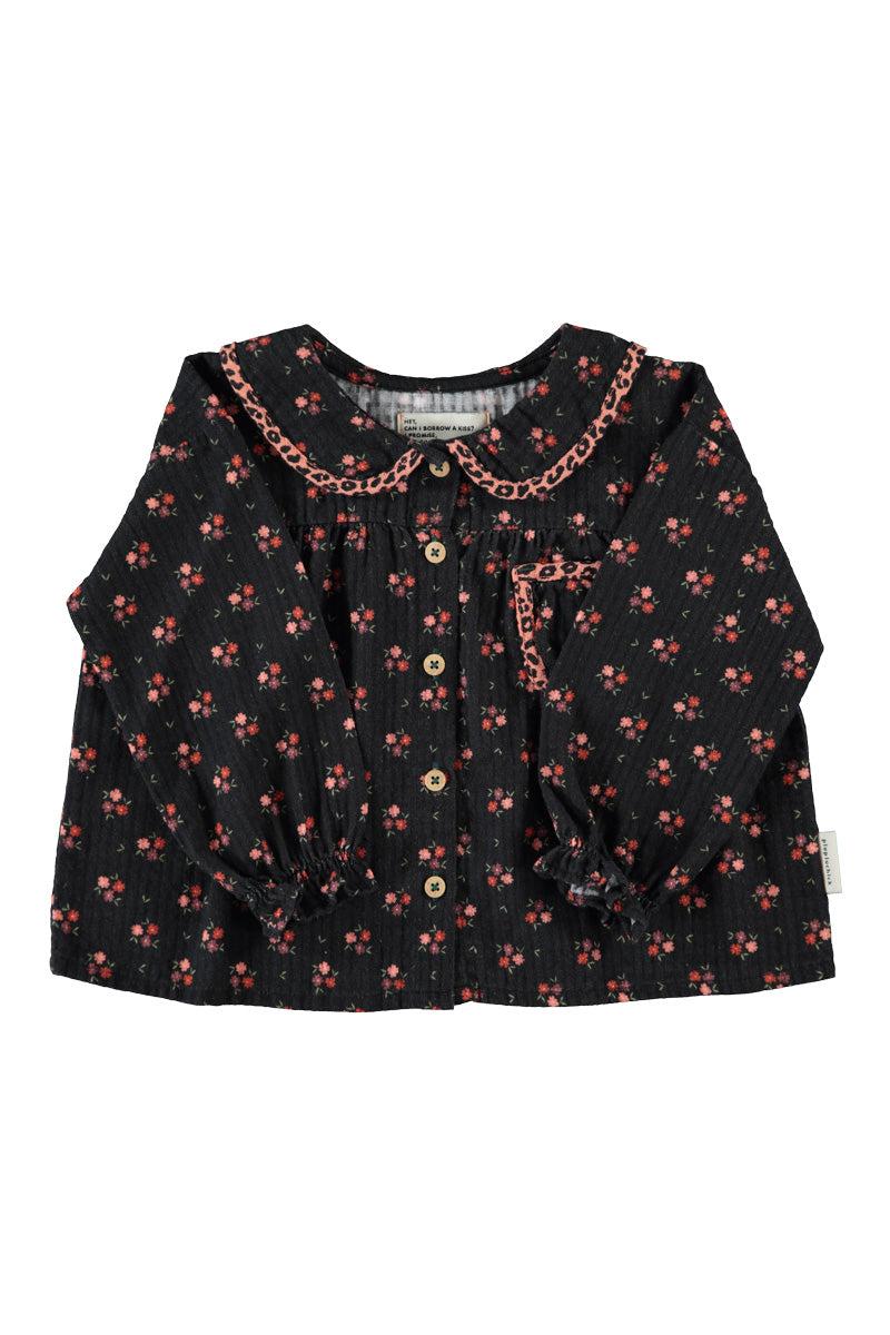 Piupiuchick,PETER PAN COLLAR BLOUSE BLACK WITH FLOWERS