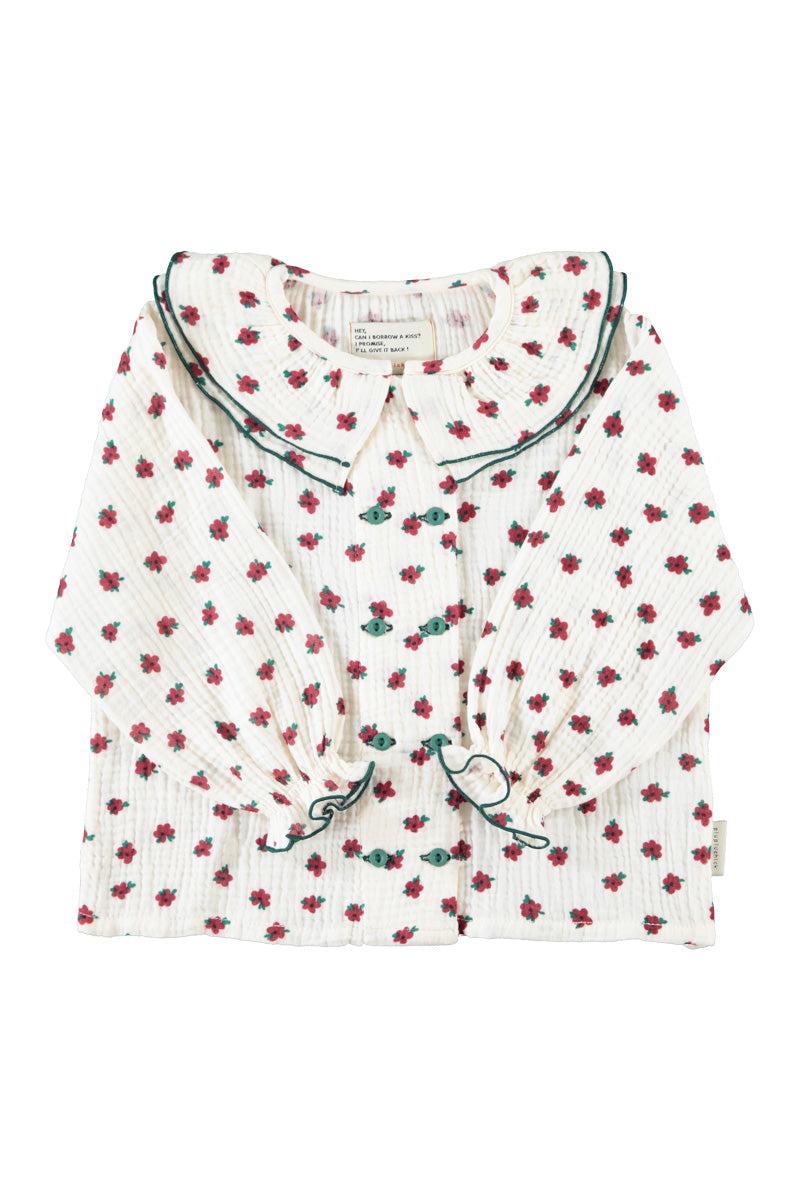 Piupiuchick,BLOUSE WITH DOUBLE COLLAR ECRU WITH LITTLE FLOWERS