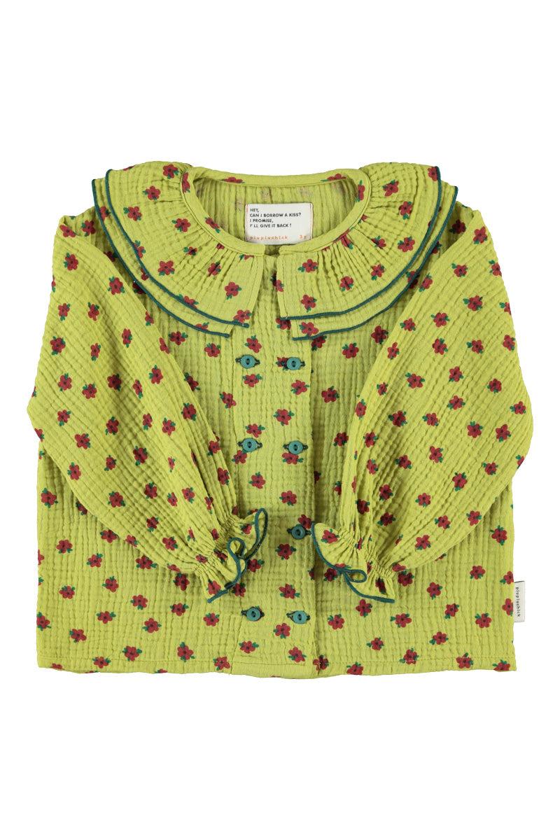 Piupiuchick,Blouse with Double Collar Pistachio Green with Little Flowers