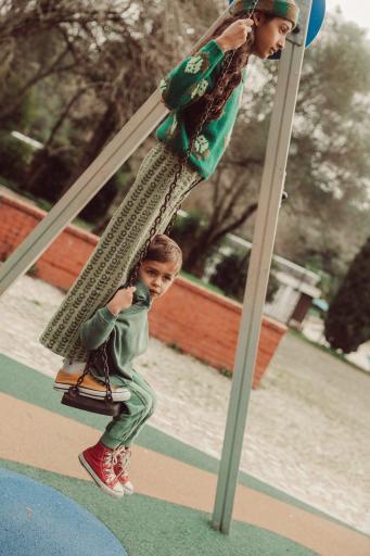 Piupiuchick,Trousers Green with Black Flowers [1]