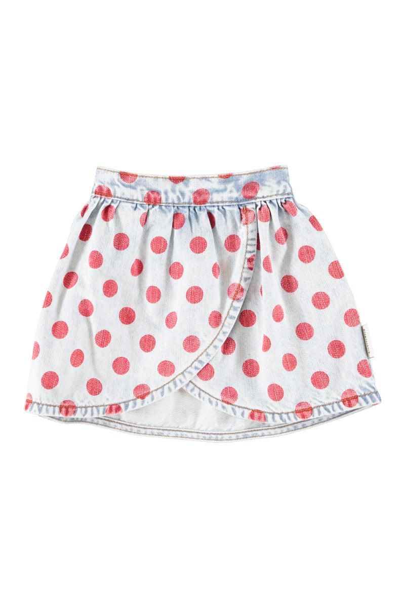 Piupiuchick,Short Skirt Light Blue Denim with Red Dots