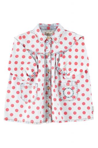 Piupiuchick,Short Dress Light Blue Denim with Red Dots [0]