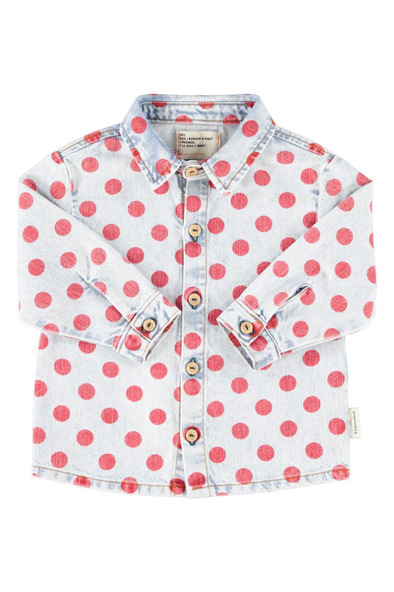 Piupiuchick,Jacket Shirt Light Blue Denim with Red Dots