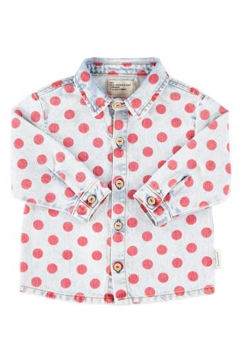 Piupiuchick,Jacket Shirt Light Blue Denim with Red Dots