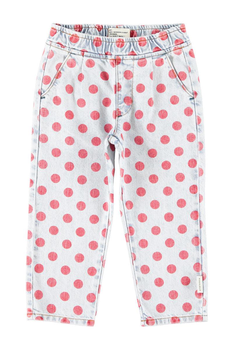 Piupiuchick,Trousers Light Blue Denim with Red Dots