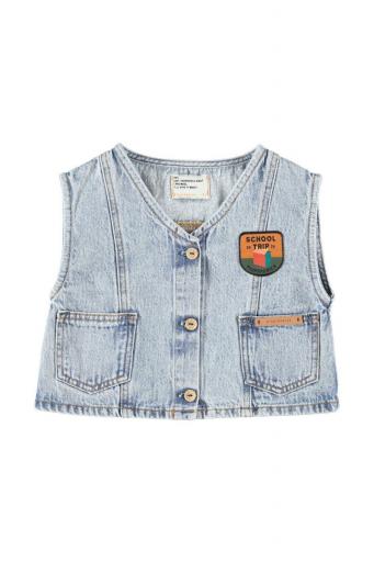 Piupiuchick,Waistcoat Fadded Light Blue Denim with "captain" Print