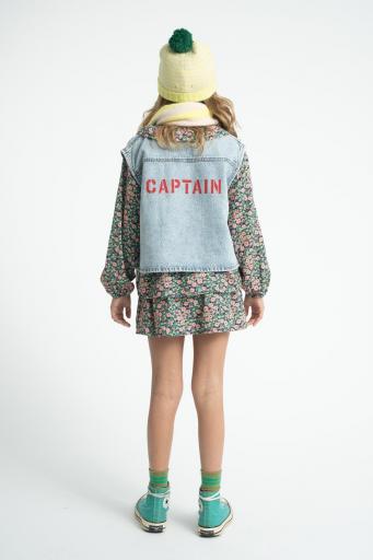 Piupiuchick,Waistcoat Fadded Light Blue Denim with "captain" Print [1]