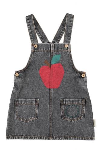 Piupiuchick,Short Dress with Straps Washed Black Denim with Apple Print