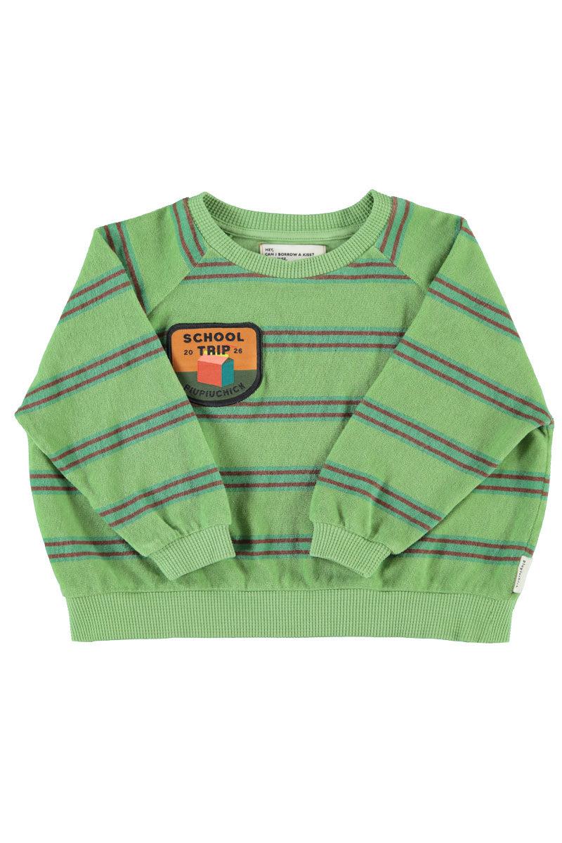 Piupiuchick,Terry Cotton Sweatshirt Green with Double Stripes