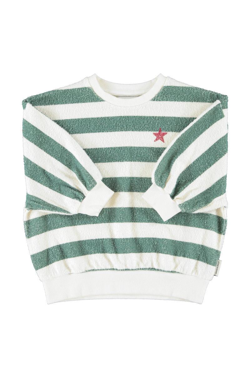 Piupiuchick,Sweatshirt Ecru & Green Stripes with "piupiuchick" Print