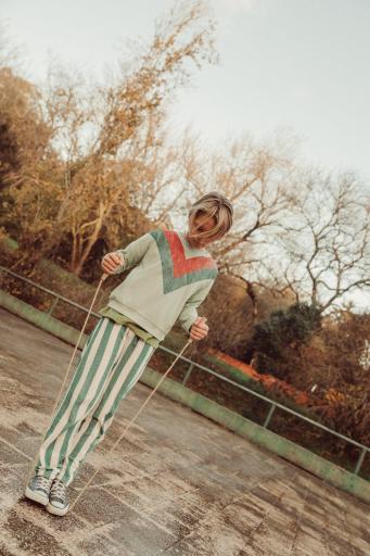 Piupiuchick,Jogging Pants Ecru & Green Stripes [1]