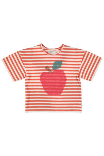 Piupiuchick,T'shirt Red & Ecru Stripes with Apple Print