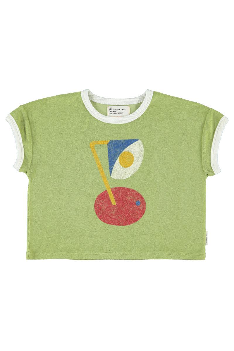 Piupiuchick,Terry Cotton T'shirt Green with Desk Lamp Print