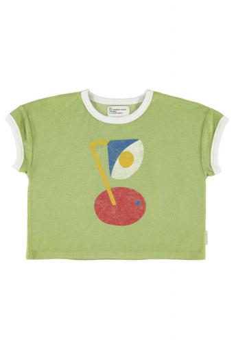 Piupiuchick,Terry Cotton T'shirt Green with Desk Lamp Print