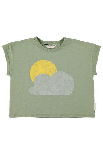 Piupiuchick,Tshirt Olive Green with Sun & Cloud Print