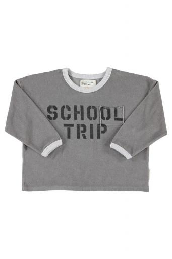 Piupiuchick,Terry Cotton Longsleeve Tshirt Grey with "school Trip" Print