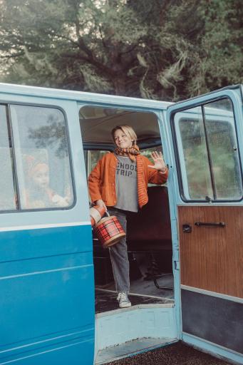 Piupiuchick,Terry Cotton Longsleeve Tshirt Grey with "school Trip" Print [3]