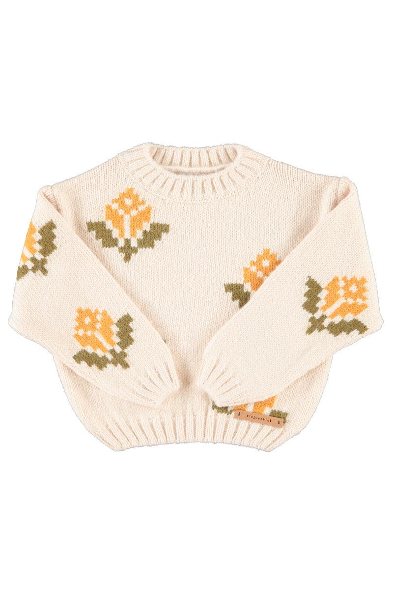 Piupiuchick,Jacquard Sweater Ecru with Flowers