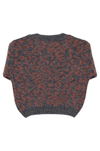 Piupiuchick,Knitted Sweater Dark Grey with Animal Print [2]