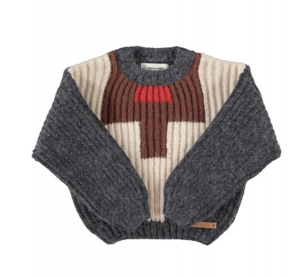 Piupiuchick,Knitted Sweater Dark Grey with Animal Print