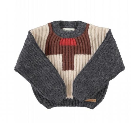 Piupiuchick,Knitted Sweater Dark Grey with Animal Print