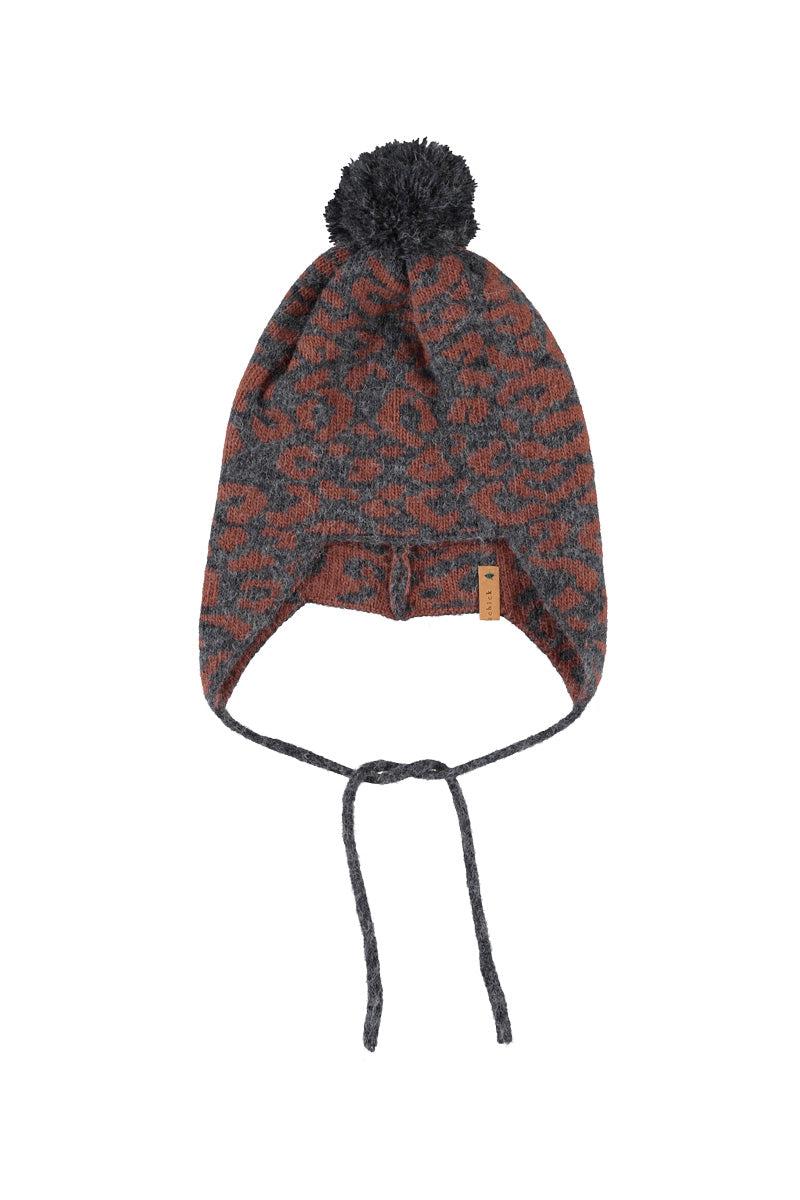 Piupiuchick,Knitted Bonnet Dark Grey with Animal Print