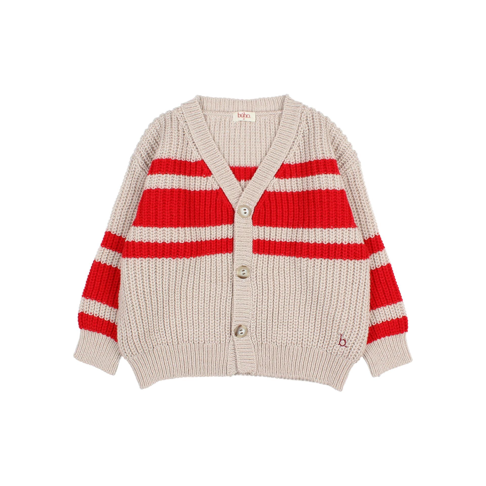 Búho,STRIPES CARDIGAN,poppy red