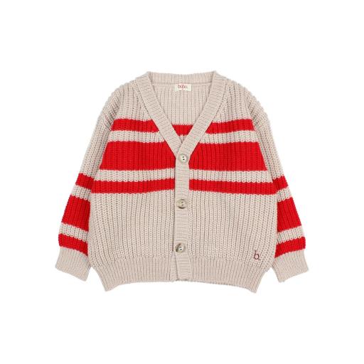 Búho,STRIPES CARDIGAN,poppy red