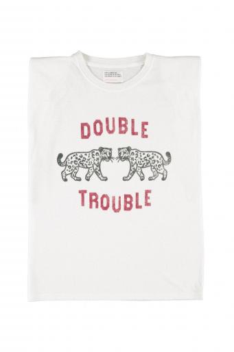 Sisters Department,Sleeveless t-shirt w/ shoulder pads | Ecru w/ "double trouble" print [0]