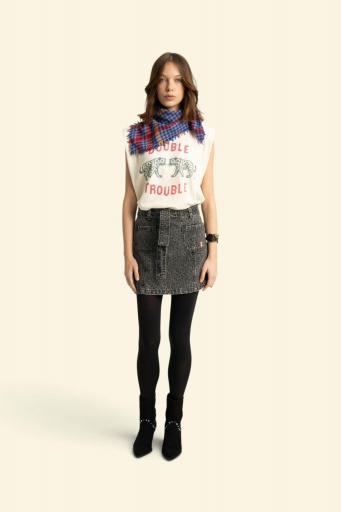 Sisters Department,Sleeveless t-shirt w/ shoulder pads | Ecru w/ "double trouble" print [3]