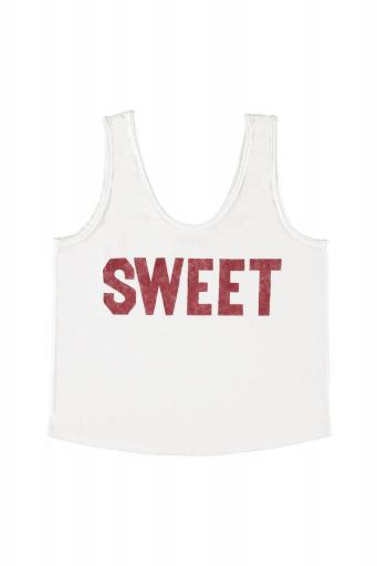 Sisters Department,Sleeveless top w/ v-neck | Ecru w/ "sweet" print  [0]