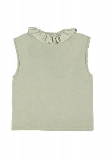 Sisters Department, Sleeveless t-shirt w/ ruffled collar | Light green w/ "double trouble" print [3]