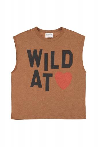 Sisters Department,Sleeveless t-shirt w/ round neck | Brown w/ "wild at heart" print [0]
