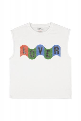 Sisters Department,Sleeveless t-shirt w/ round neck | Ecru w/ "lover" print [0]