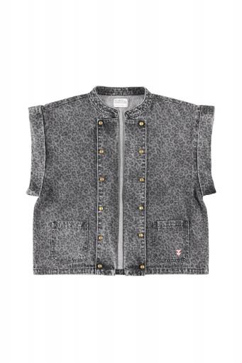 Sisters Department,Waistcoat | Washed black denim w/ animal print
